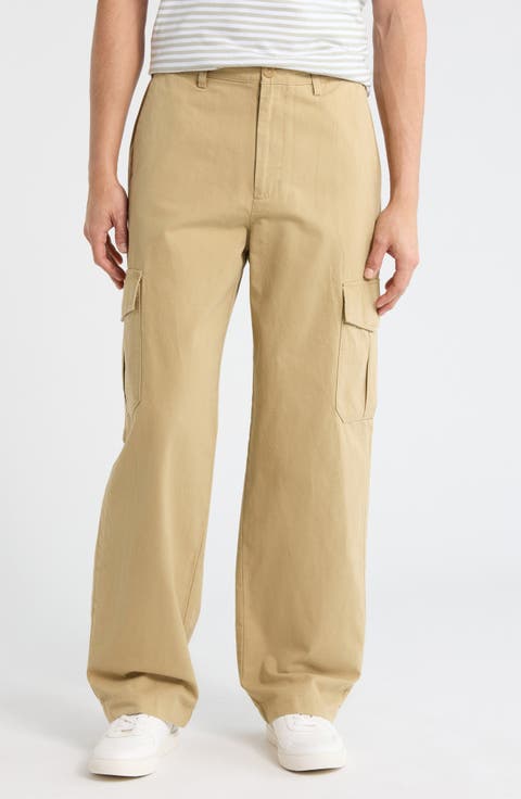 Flat Front Cotton & Linen Cargo Pants