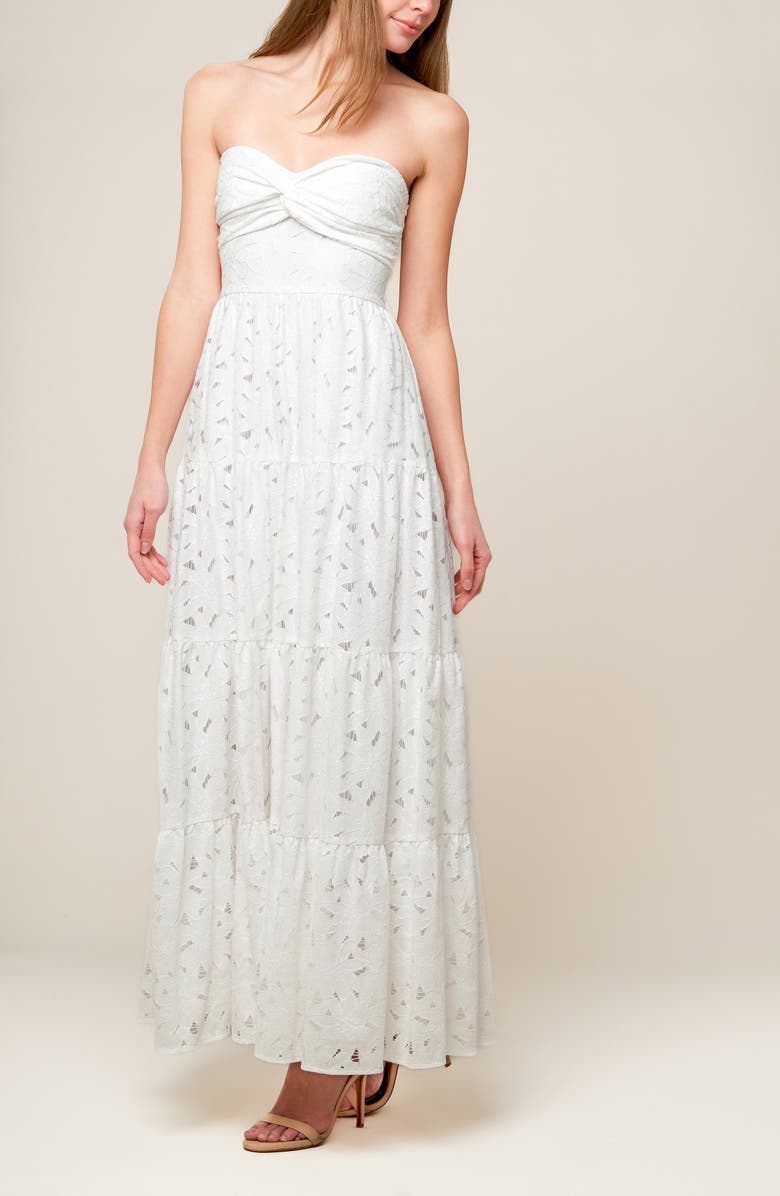 FLYING TOMATO Strapless Lace Maxi Dress, Alternate, color, 