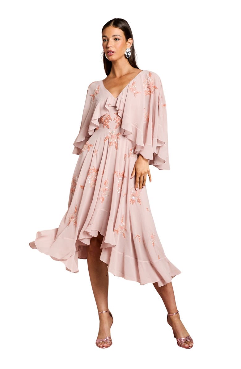 Coast Embellished Frill Cape Midi Dress, Main, color, Nude
