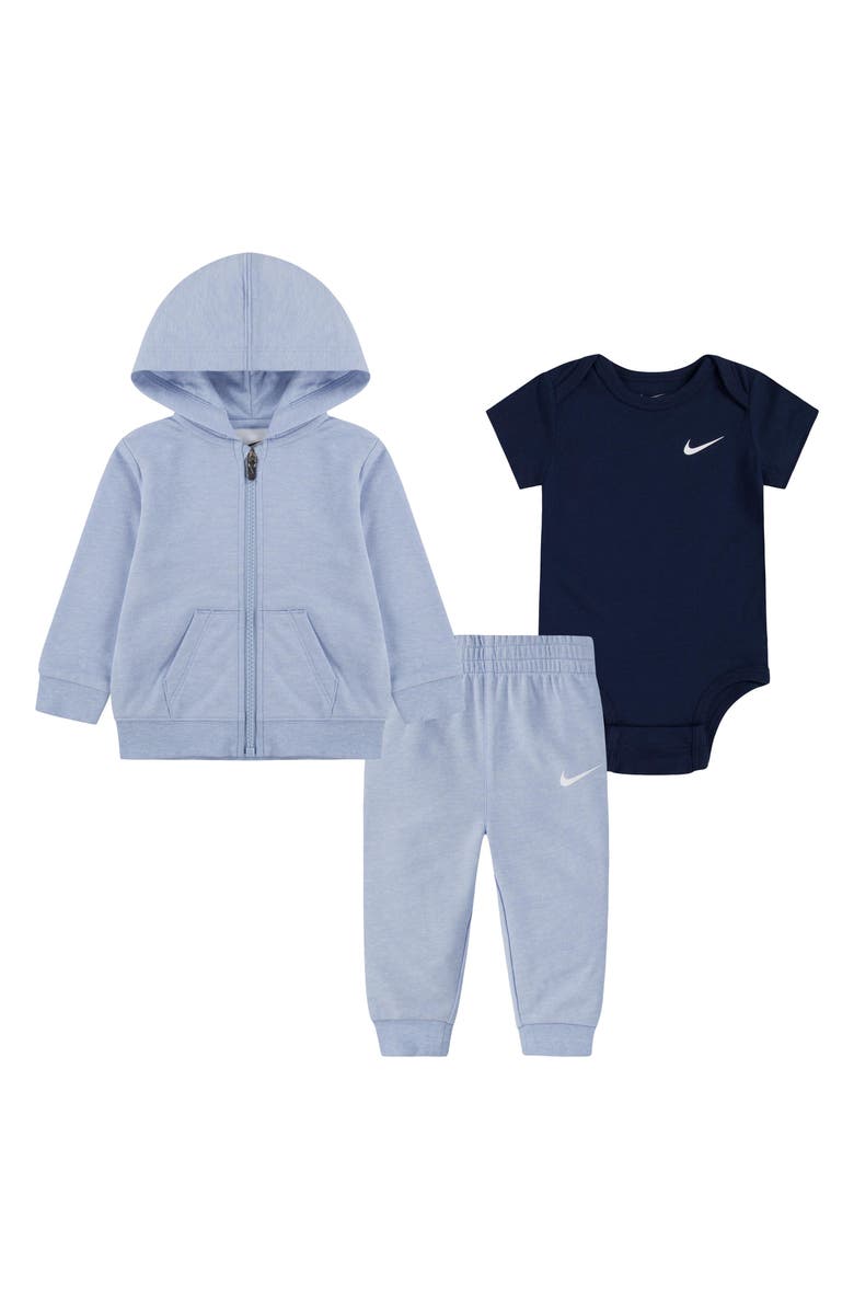 Nike Zip Hoodie, Bodysuit & Joggers Set, Main, color, Colbalt Bliss Heather