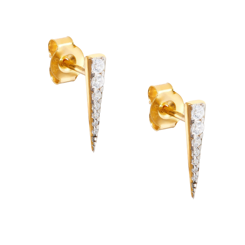 Spero London Long Pave Dagger Stud Earrings In Gold