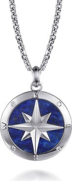 Gabriel & Co. Men's Polaris Lapis Lazuli & Diamond Compass Pendant Necklace