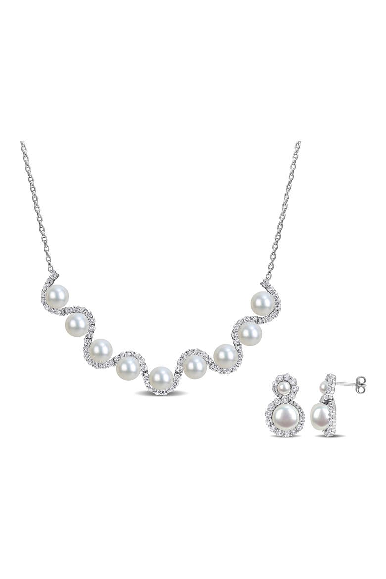 Freshwater Pearl & White Topaz Necklace & Stud Earrings Set, Main, color, WHITE