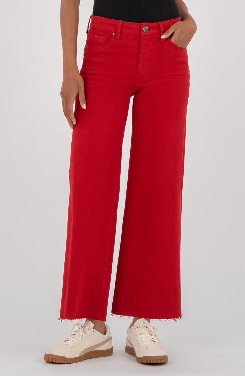 KUT from the Kloth Meg Fab Ab Raw Hem High Waist Ankle Wide Leg Jeans, Main, color, Ruby Red
