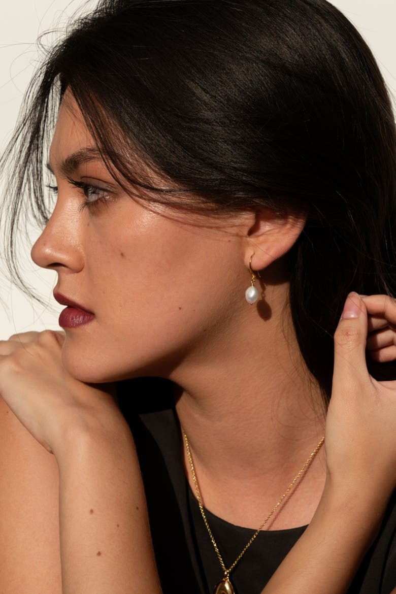 White Baroque Pearl Earrings, Alternate, color, Yellow Gold Vermeil