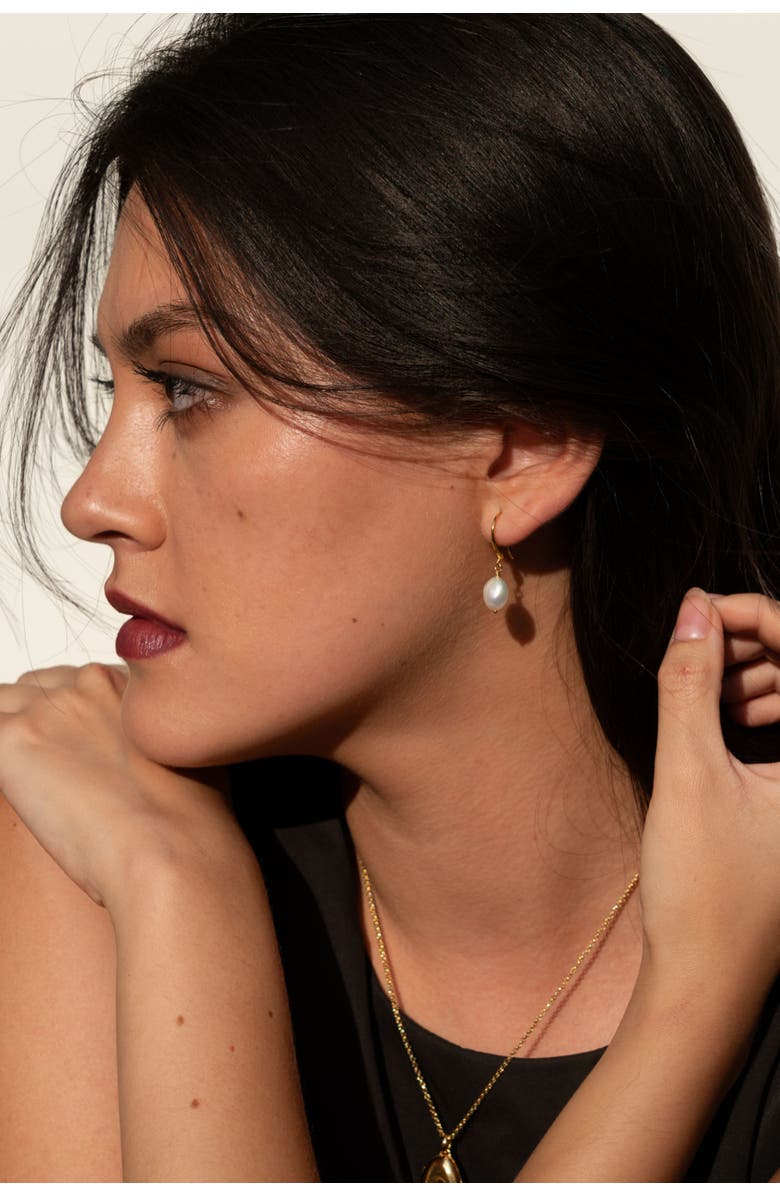 Dower & Hall White Baroque Pearl Earrings, Alternate, color, Yellow Gold Vermeil