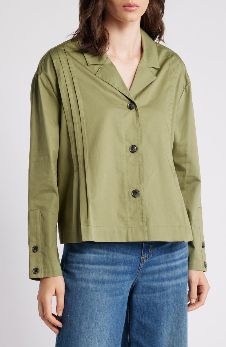 Masai Copenhagen Icara Pleat Detail Button-Up Cotton Shirt, Main, color, 