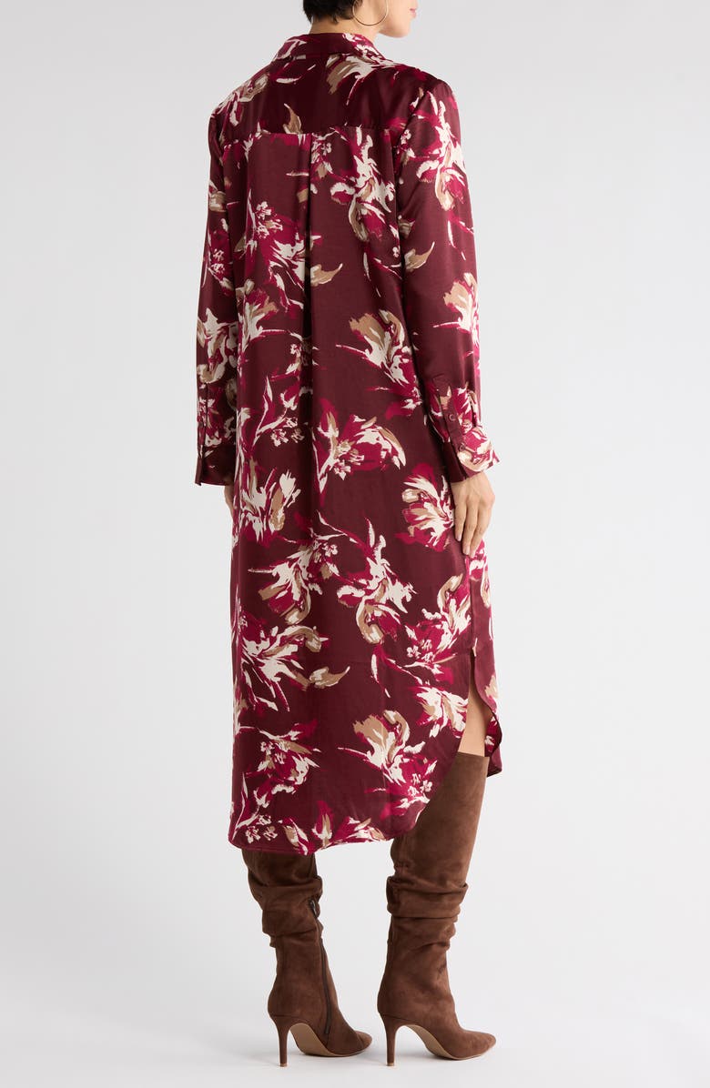NORDSTROM RACK Long Sleeve Textured Satin Shirtdress, Alternate, color, Burgundy Billie Abstract