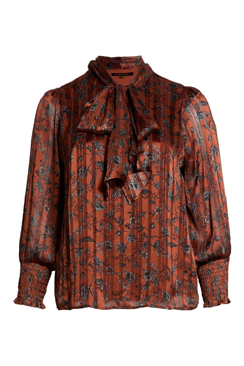 Tie Neck Long Sleeve Top, Main, color, BROWN-BLACK
