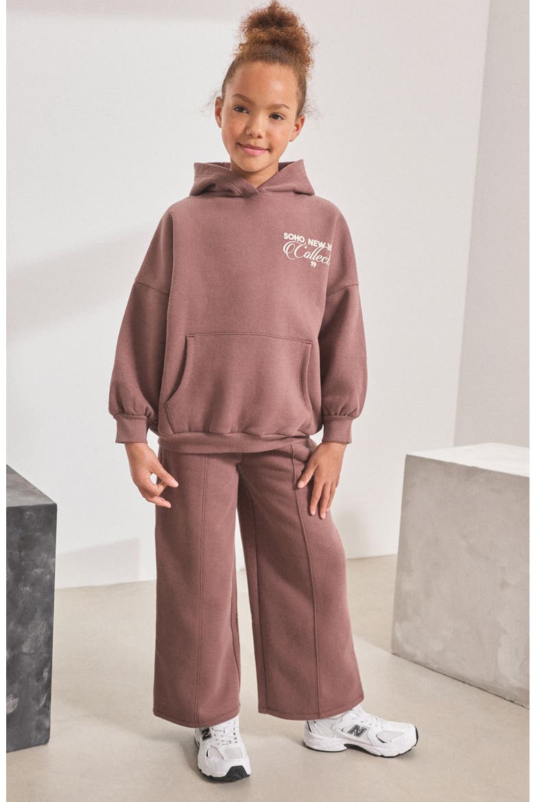 Kids' Sporty Graphic Hoodie & Sweatpants Set, Alternate, color, BROWN