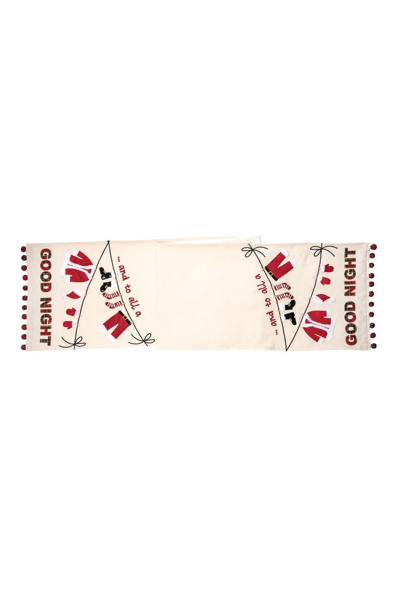 "And to All a Good Night" Embellished Vintage Christmas Table Runner 14" x 72", Main, color, Off-White