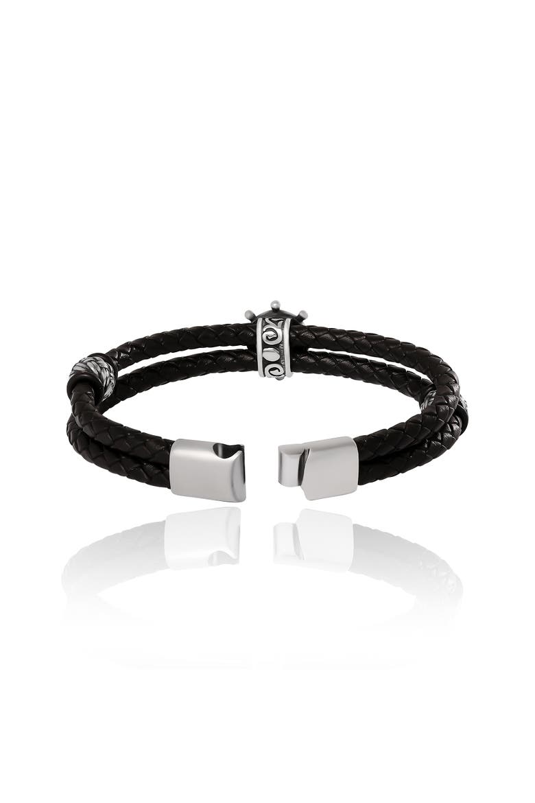 Nautical Wheel Black Braided Bracelet, Alternate, color, Black