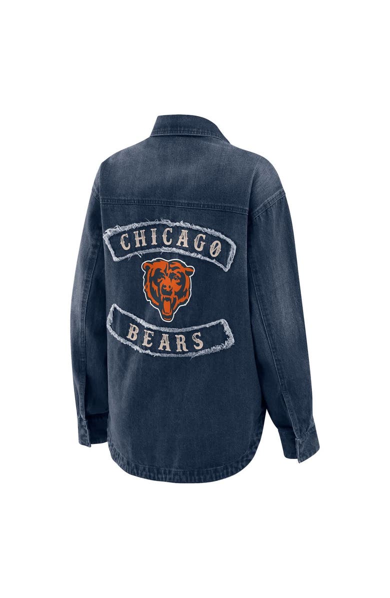 WEAR by Erin Andrews Women's WEAR by Erin Andrews Denim Chicago Bears Washed Oversized Denim Full-Snap Shacket, Alternate, color, Denim