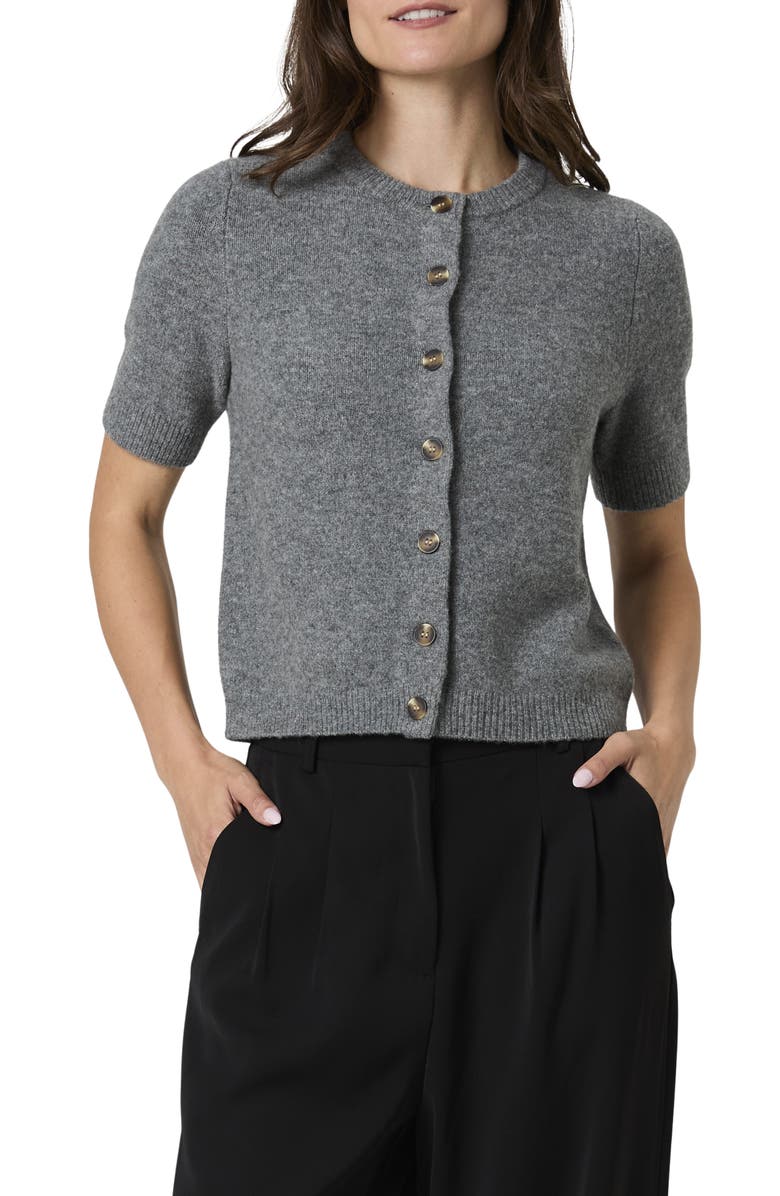 French Connection Short Sleeve Button-Up Cardigan, Main, color, Grey