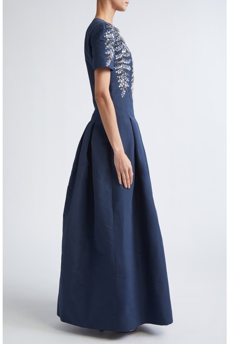 Sequin Fern Embroidered Faille Gown, Alternate, color, NAVY