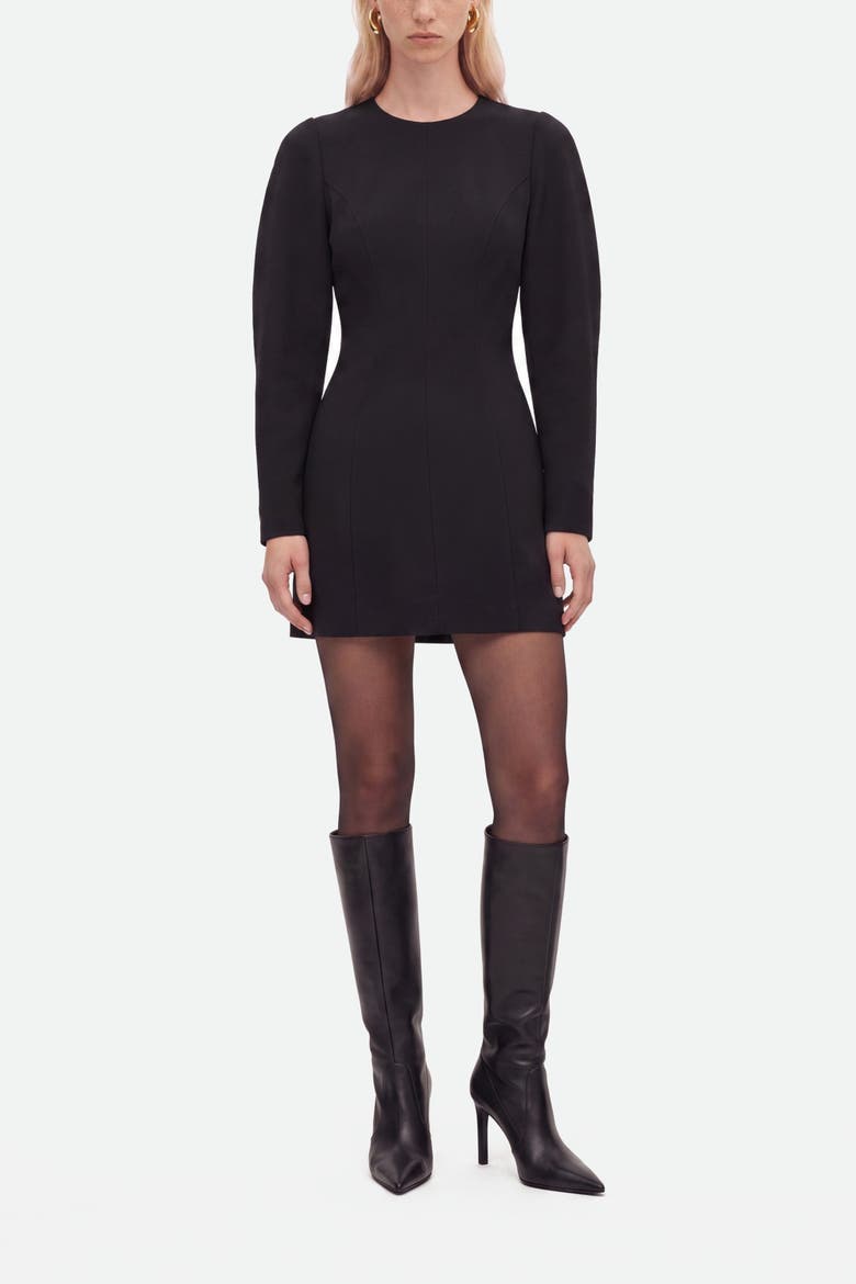 Balloon Sleeve Structured Mini Dress, Main, color, Black
