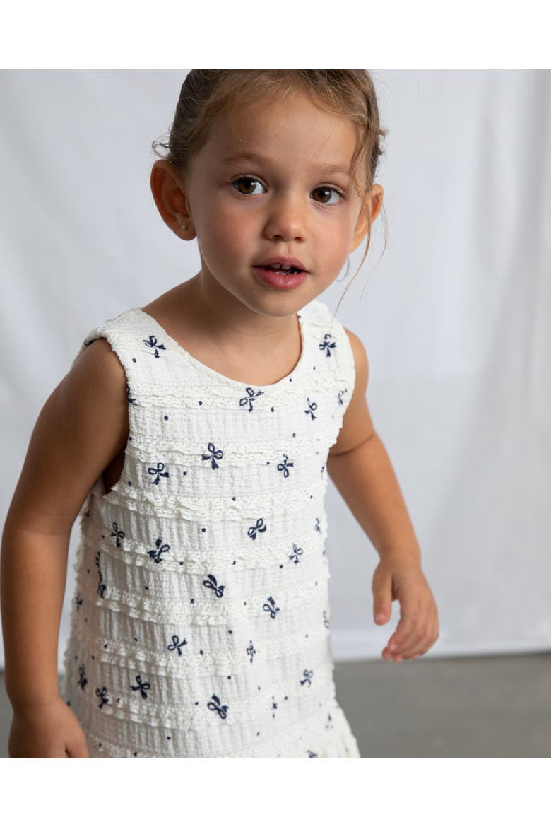 Bow-Pattern Drop-Waist Dress, Alternate, color, White