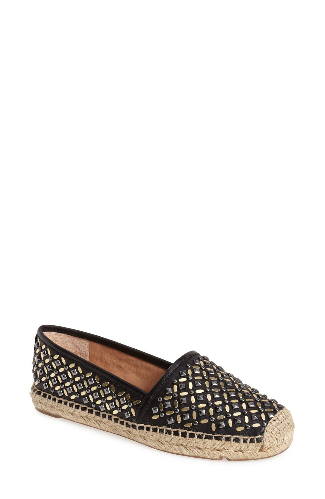 'Calada' Studded Leather Slip-On, Main, color, BLACK