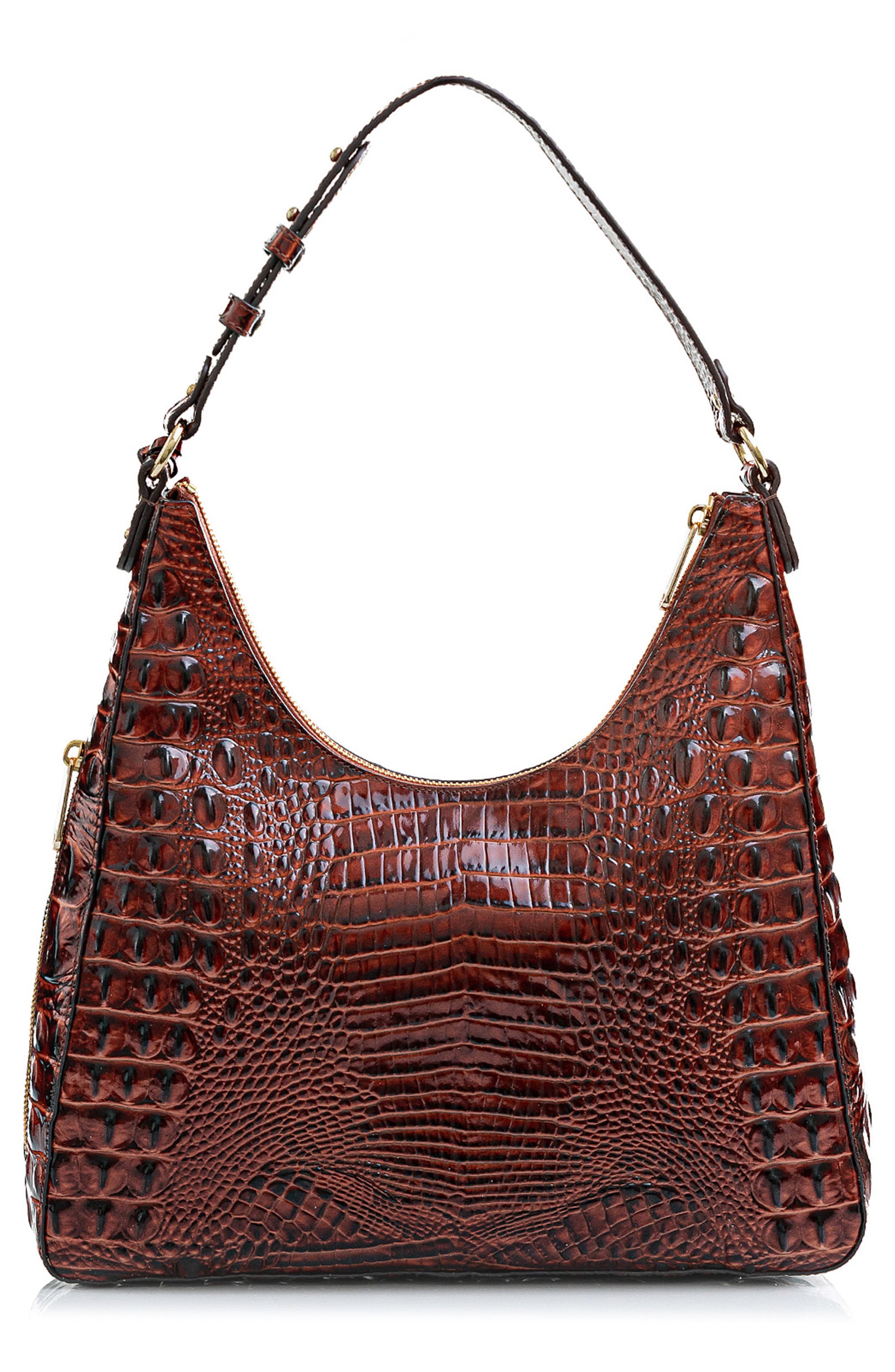 Brahmin Tabitha Croc Embossed Leather Shoulder Bag, Alternate, color, Pecan Melbourne