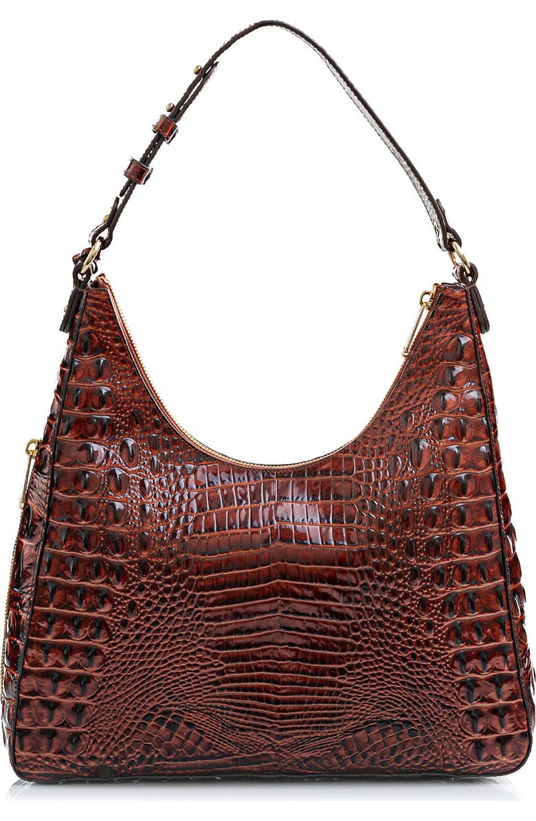 Brahmin Tabitha Croc Embossed Leather Shoulder Bag, Alternate, color, Pecan Melbourne