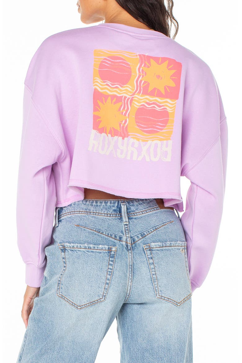 Morning Hike Graphic Crop Sweatshirt, Alternate, color, ORCHID BOUQUET SOLID