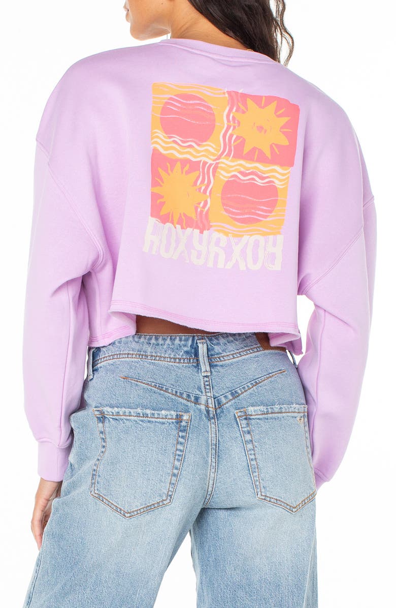 Roxy Morning Hike Graphic Crop Sweatshirt, Alternate, color, Orchid Bouquet Solid