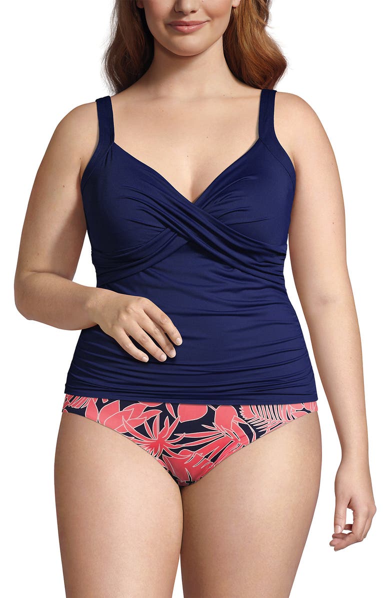 Lands' End Plus Size V-Neck Wrap Underwire Tankini Swimsuit Top, Main, color, Deep Sea Navy