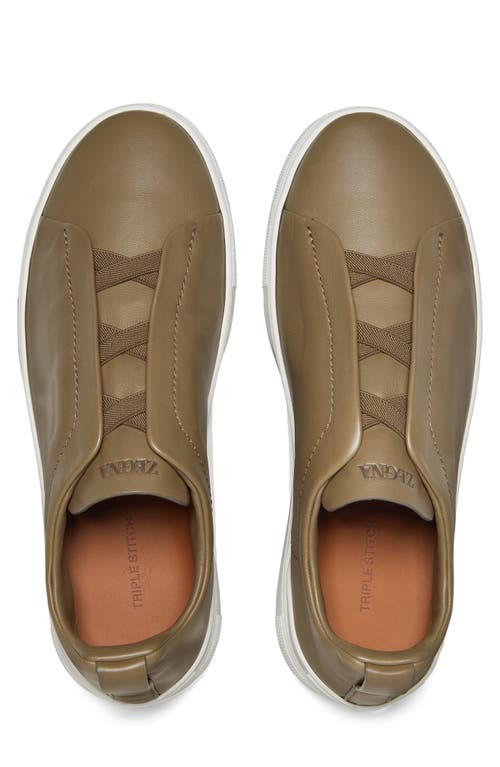 Zegna Baskets Triple Stitch Secondskin Vert Olive Clair In Brown