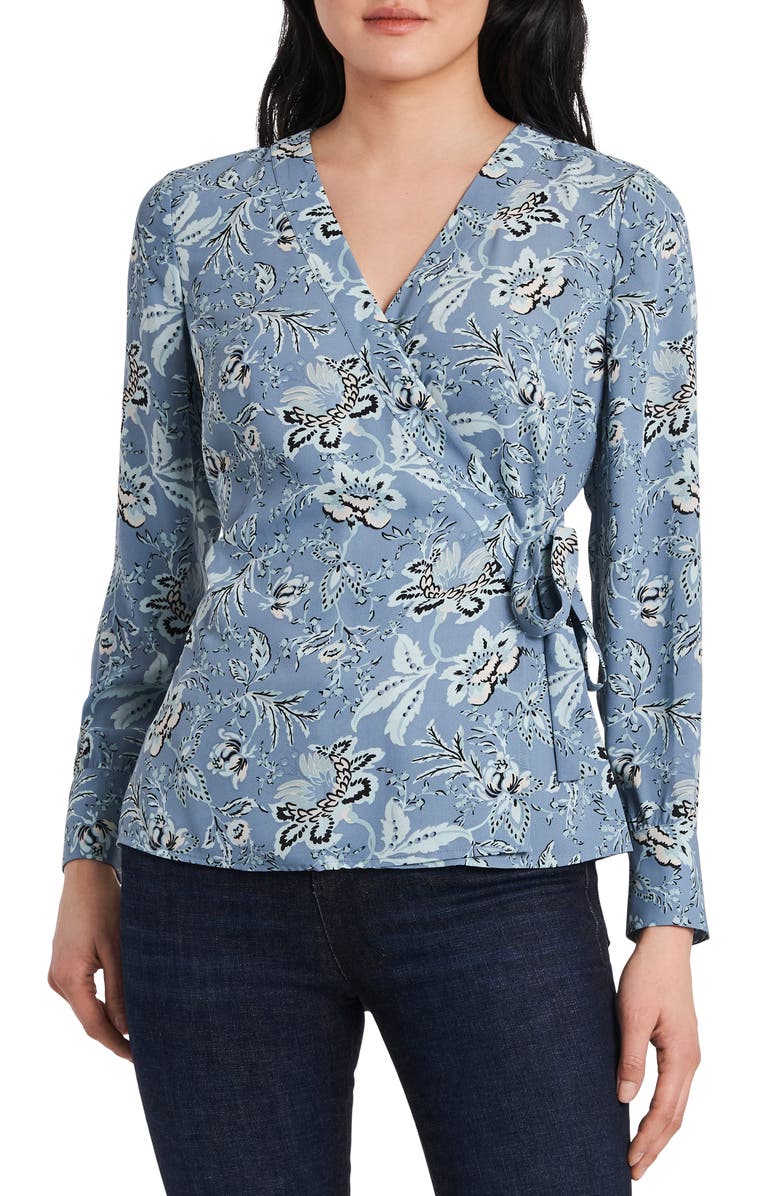 Vince Camuto Vince Camtuo Antique Floral Side Tie Long Sleeve Blouse, Main, color, 