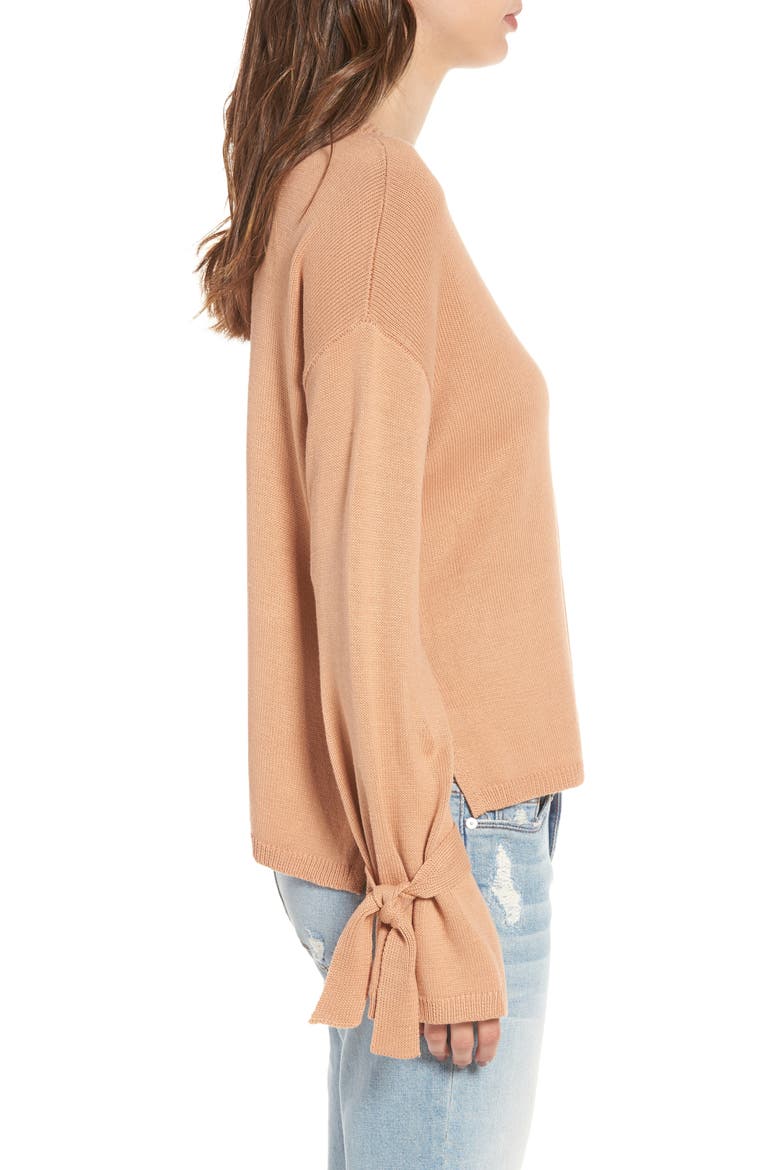 Tie Sleeve Sweater, Alternate, color, TAN CORK