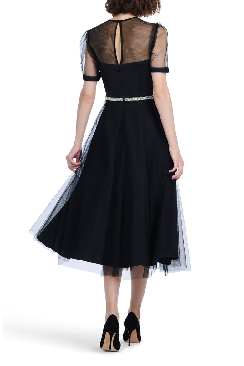 Tulle Overlay Illusion Neck Midi Cocktail Dress, Alternate, color, BLACK