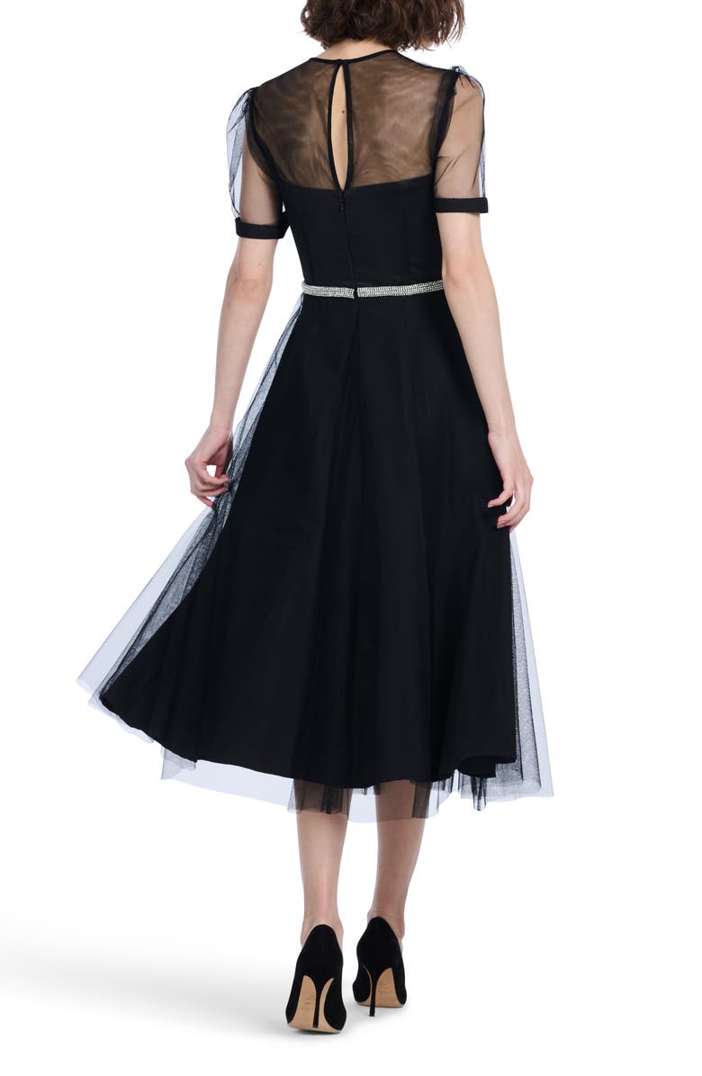 EMILY SHALANT Tulle Overlay Illusion Neck Midi Cocktail Dress, Alternate, color,