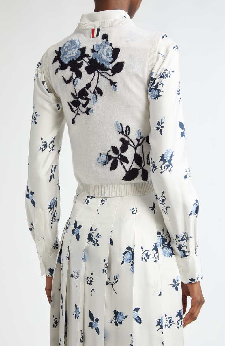 Thom Browne Blue Rose Crop Sweater Vest, Alternate, color,