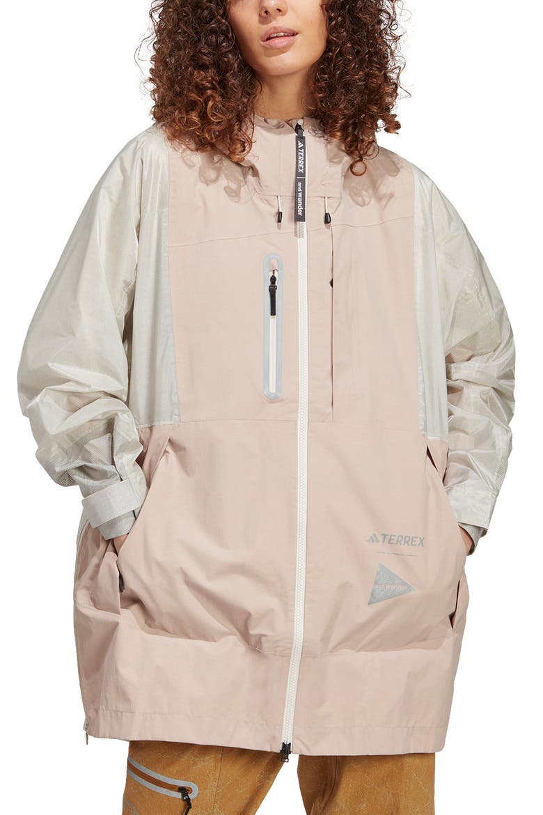 x and wander Terrex Xploric Rain.RDY Water Repellent Hooded Jacket, Main, color, WONDER TAUPE/ ALUMINA