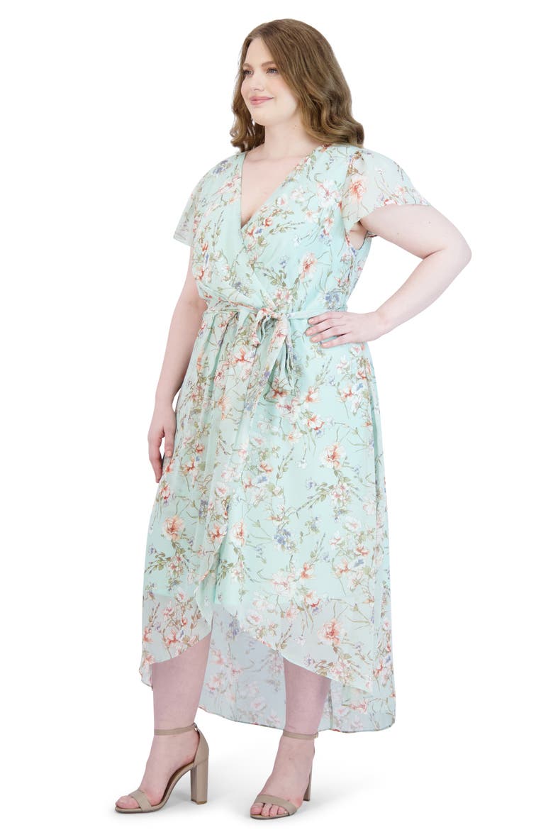 Flutter Sleeve High-Low Maxi Dress, Alternate, color, MINT MULTI