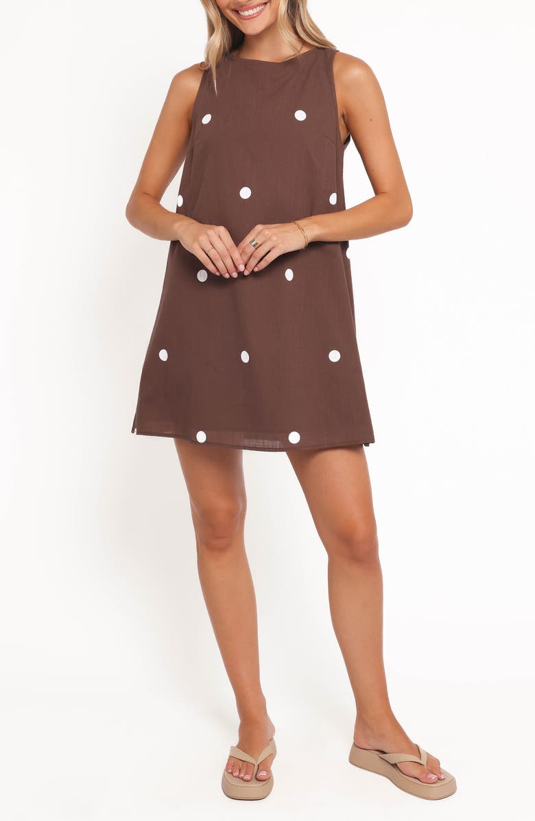 Petal & Pup Chantelle Sleeveless Minidress, Main, color, Chocolate Polka Dot