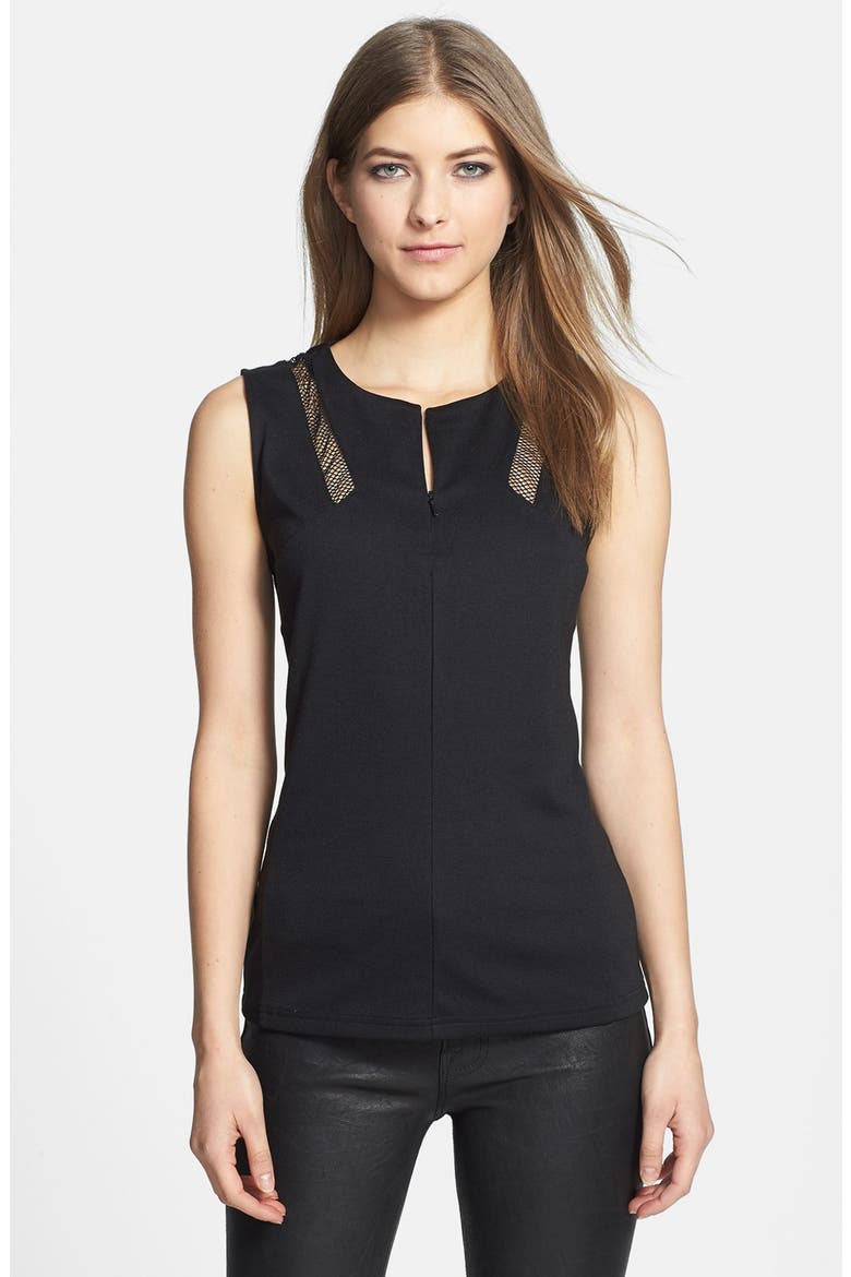 Mesh Inset Ponte Tank, Main, color, BLACK