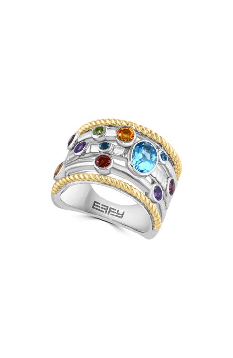 Two-Tone Semiprecious Stone Multiband Ring