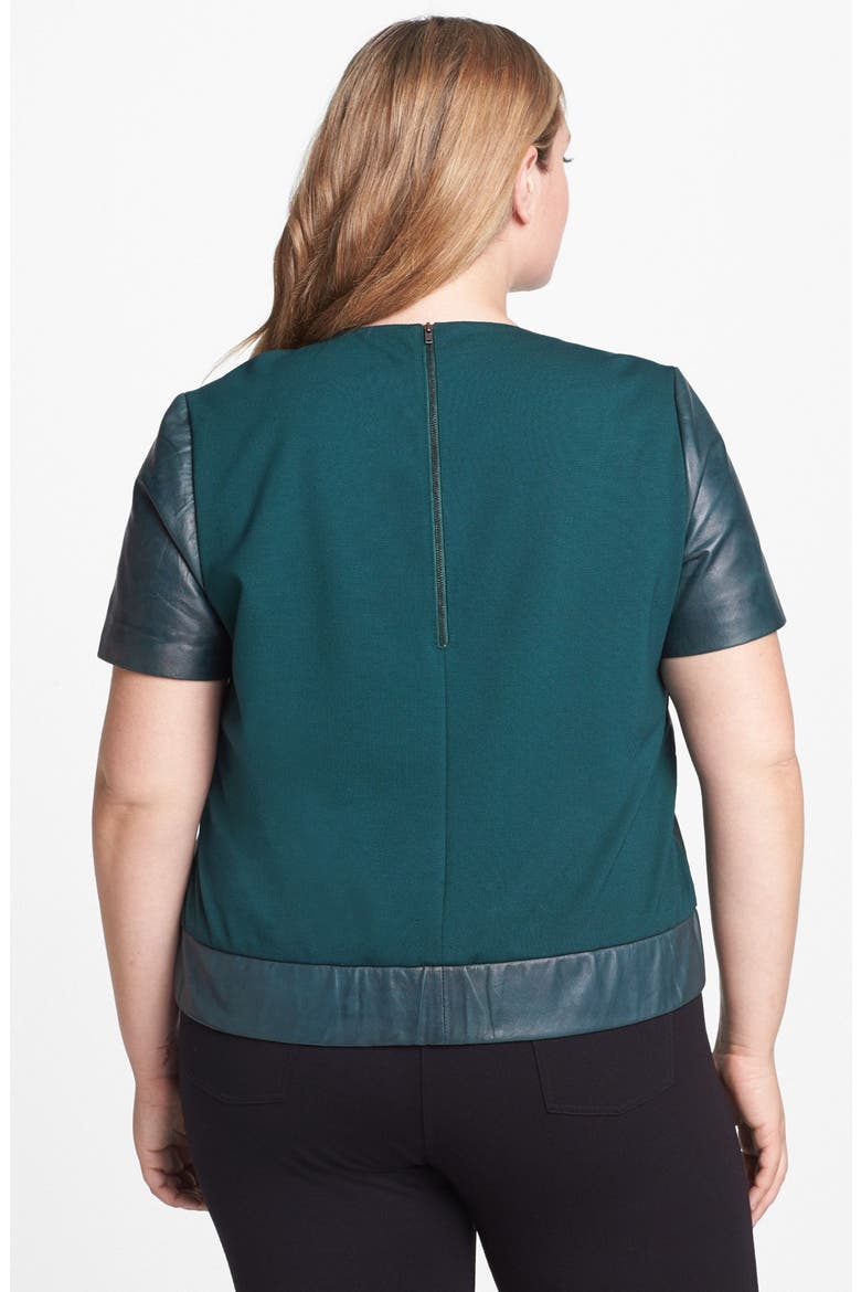 Leather & Ponte Knit Top, Alternate, color, GREEN BOTTLE