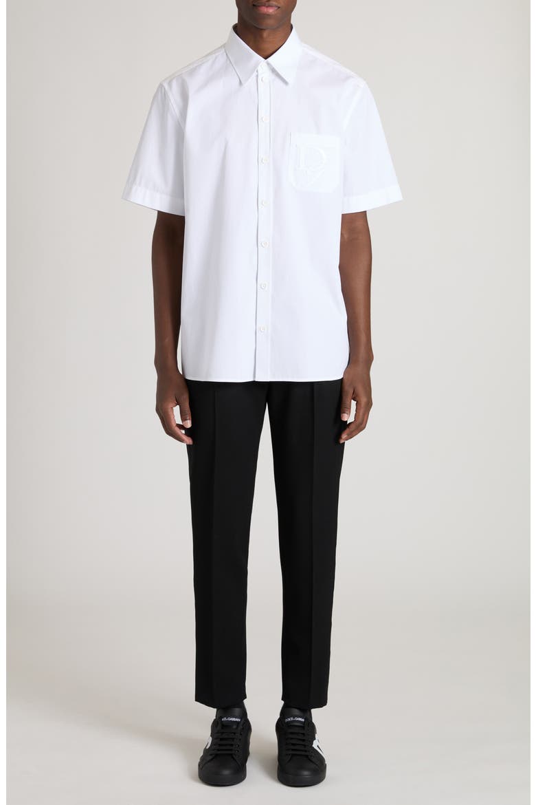 Logo Cotton Button-Up Shirt, Alternate, color, BIANCO OTTICO