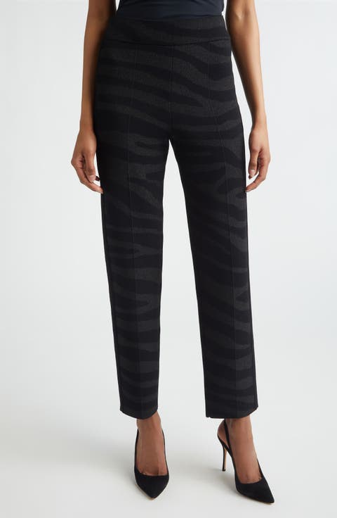 Isabel Metallic Zebra Jacquard Santa Roma Knit Pants