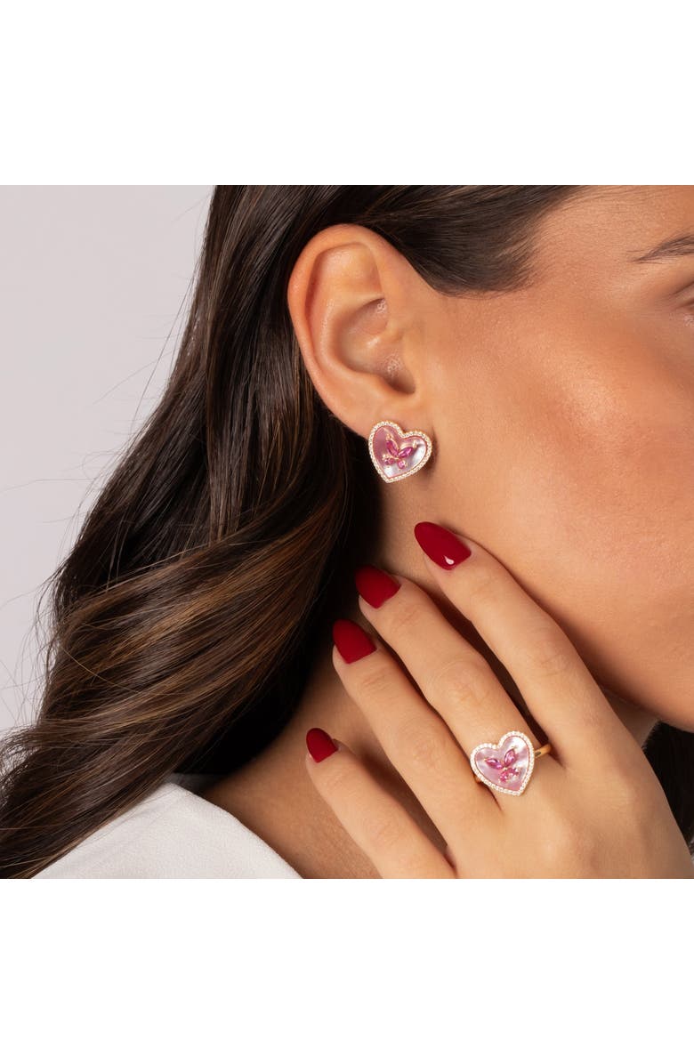 BY ADINA EDEN Pink CZ Butterfly Heart Stone Ring, Alternate, color, 