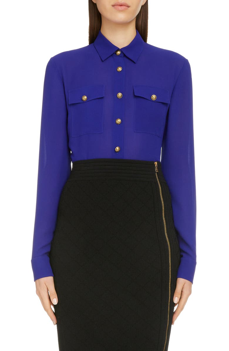Balmain Silk Georgette Blouse, Main, color, 