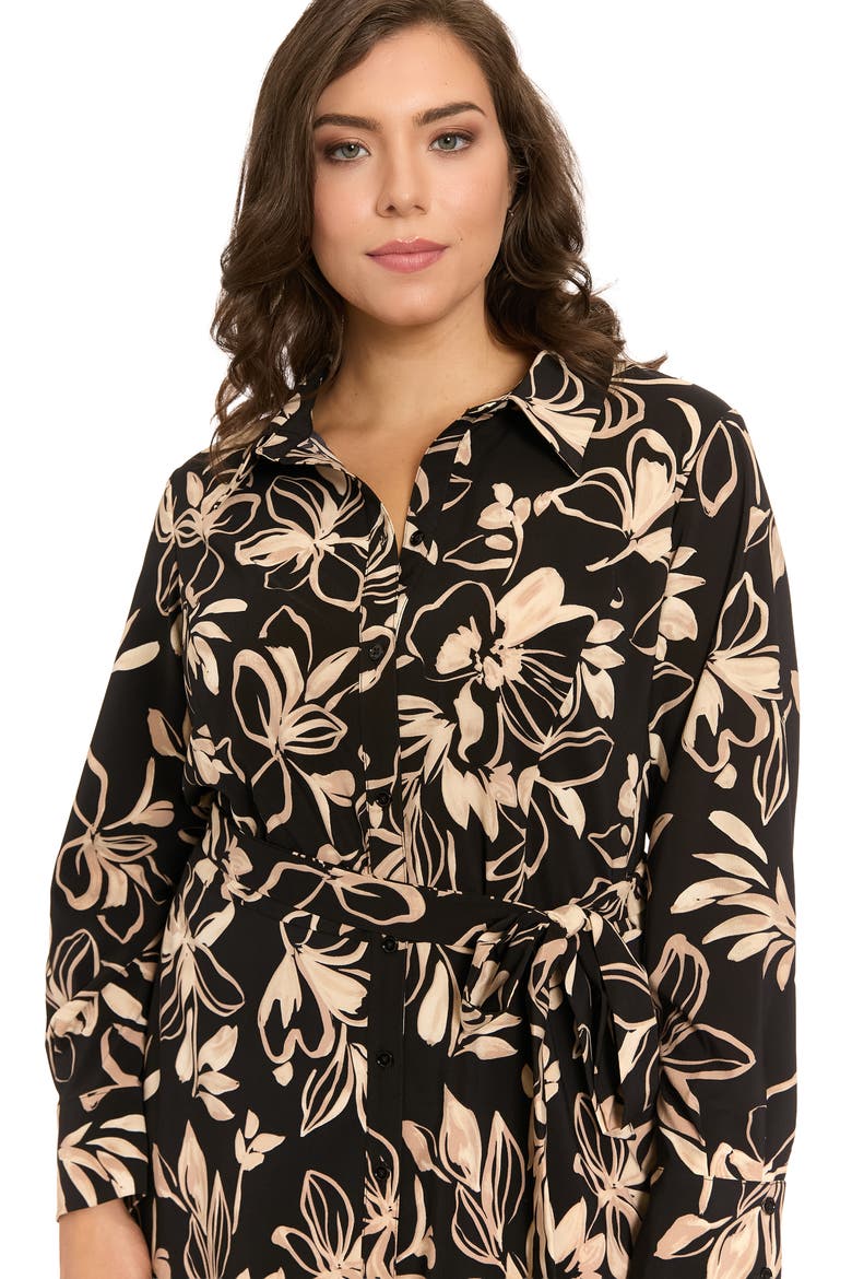 Floral Long Sleeve Shirtdress, Alternate, color, BLACK/ KHAKI