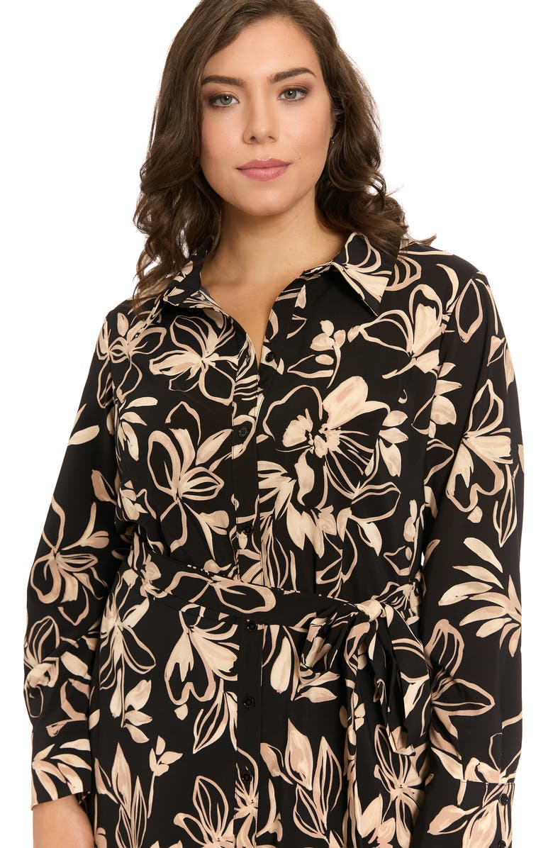 London Times Floral Long Sleeve Shirtdress, Alternate, color, Black/ Khaki