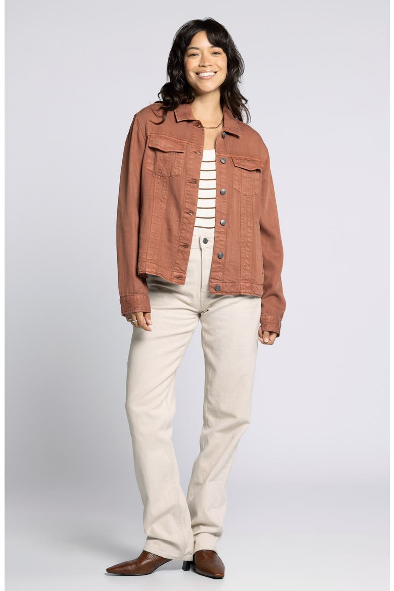 Jackie Denim Trucker Jacket, Alternate, color, RUSTIC BROWN