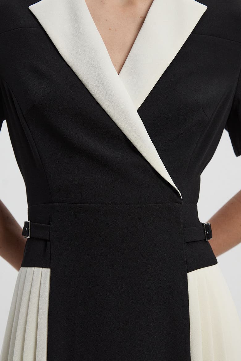 Tailored Crepe Pleated Midi Shirt Dress, Alternate, color, Mono