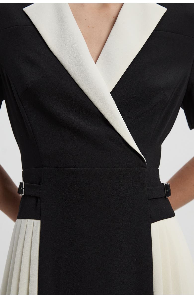 Karen Millen Tailored Crepe Pleated Midi Shirt Dress, Alternate, color, Mono