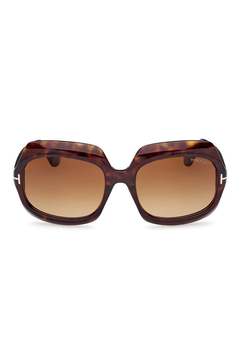 Ren 60mm Geometric Sunglasses, Main, color, DARK HAVANA / GRADIENT BROWN