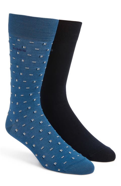 Assorted 2-Pack Geo & Solid Cotton Blend Dress Socks